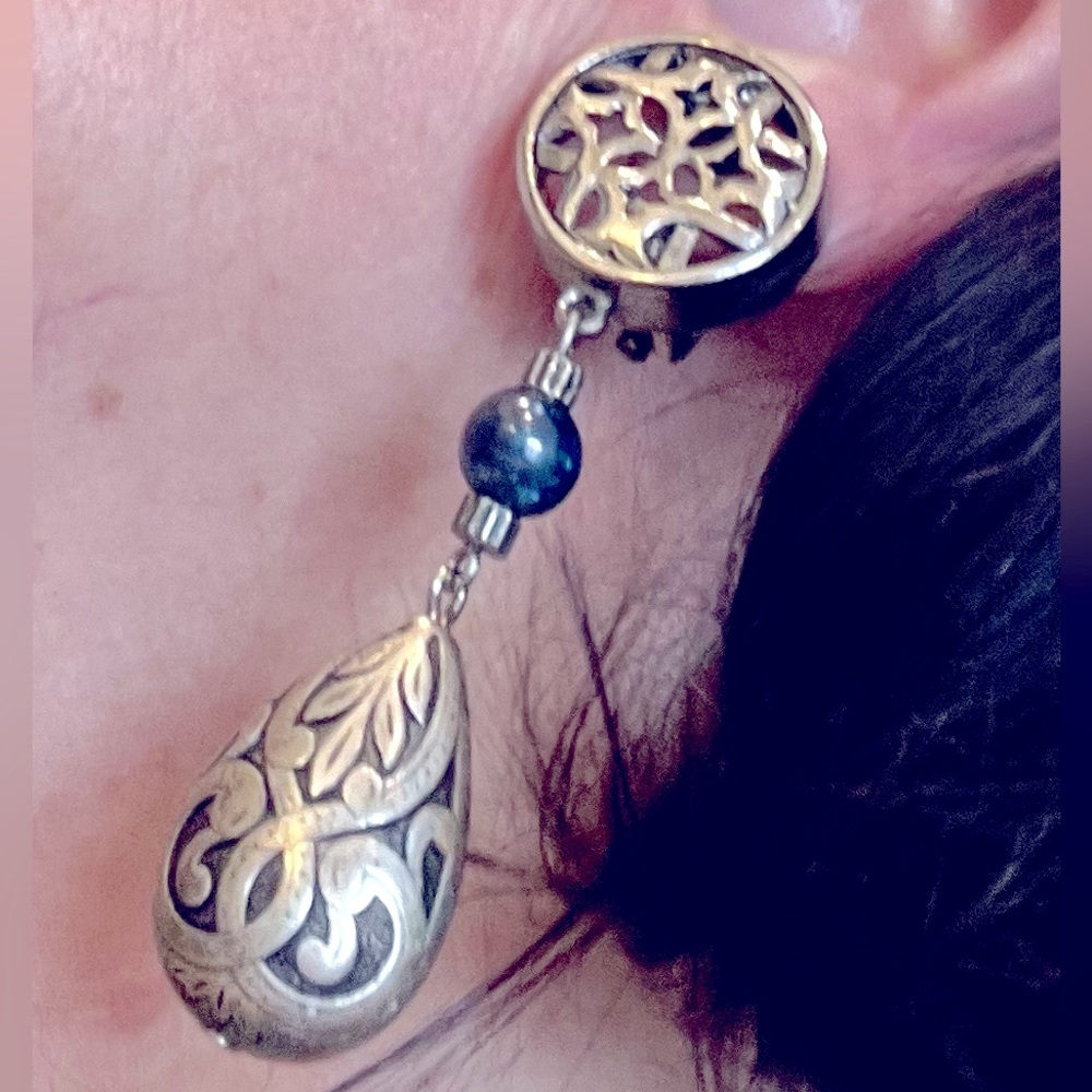 Vintage Lapis and Silver Dangle Earrings